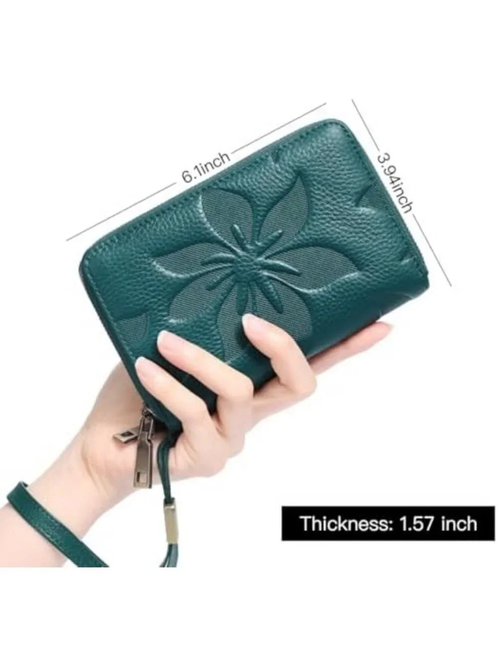 Stylish RFID Blocking Double Zip Wallet | Medium Leather Wristlet Purse in Teal
